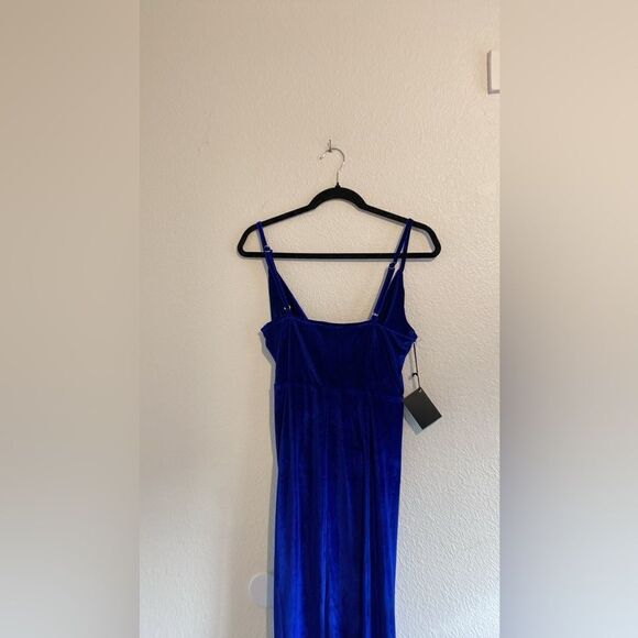 DOUBLE CRAZY Velvet Knotted Front Slit Royal Blue Dress - Picture 6 of 6